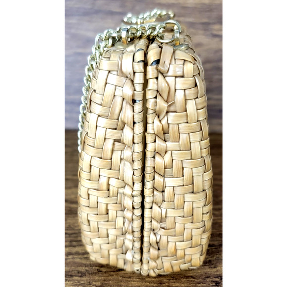 Vintage ADG Fashion Imports Wicker Box Bag Purse Made in Hong Kong Gold Chain - Picture 4 of 13